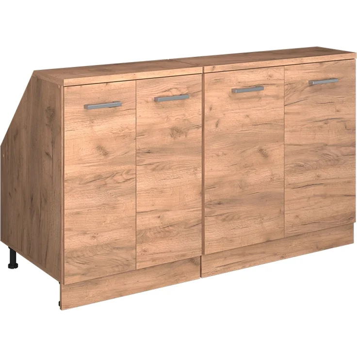 Küchenschrank für Dachschrägen R-Line Goldkraft Eiche 140 cm 2er Set Schrankkorpuss 60 cm Tiefe Vicco – Bild 1