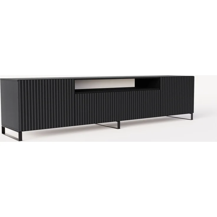 MEBLINI TV-Schrank 200cm Lang - Fernsehschrank - TV Lowboard Industrial - Unterschrank für Fernseher - TV-Unterschrank - TV-Schrank - NOEMI - 200x41x53cm - Schwarz Matt – Bild 1