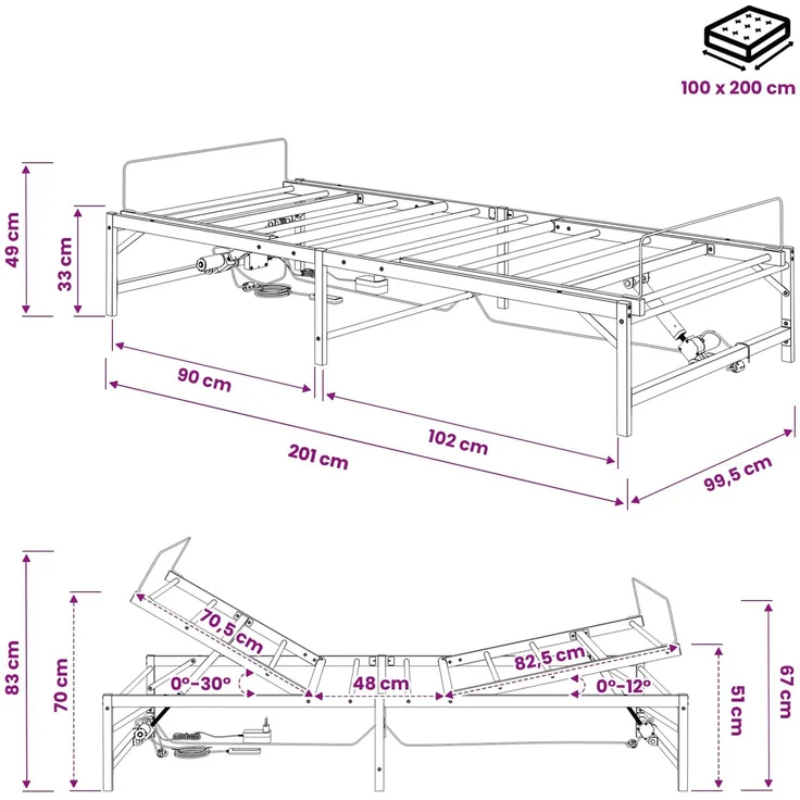 vidaXL Elektrisch verstellbares Bettgestell Weiß 100 x 200 cm Stahl 42021399 – Bild 11