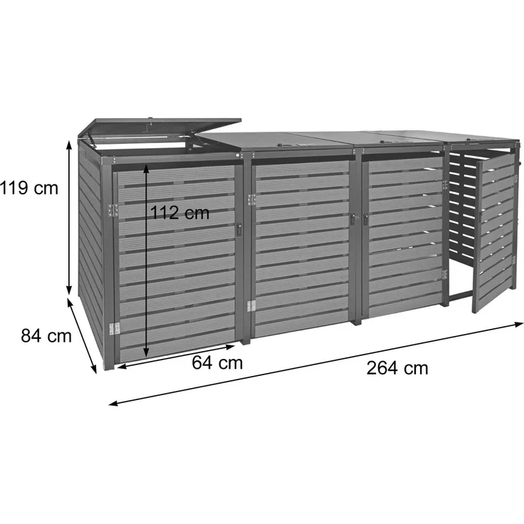 4er Mülltonnenverkleidung HWC-K14, Mülltonnenbox Mülltonnenabdeckung, 119x264x84cm WPC Metall 130kg ~ Walnuss-Holzoptik – Bild 3