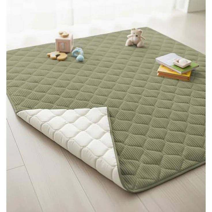 Krabbeldecke Soft-Cord wasserabweisende Sanosoft Babydecke Khaki Grün 120x120cm, Sanosoft, Öko-Tex und Made in Germany – Bild 5