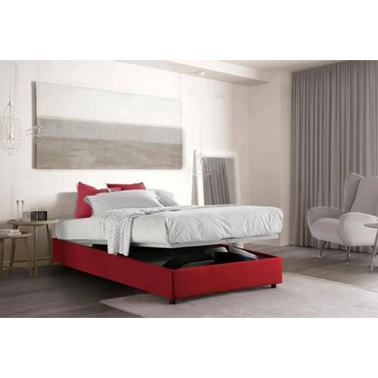 Talamo Italia - Chiara Doppelbett, Bettkasten mit Stoffbezug, 100 % Made in Italy, Öffnung vorne, inklusive Matratze 120 x 190 cm, Rot – Bild 4