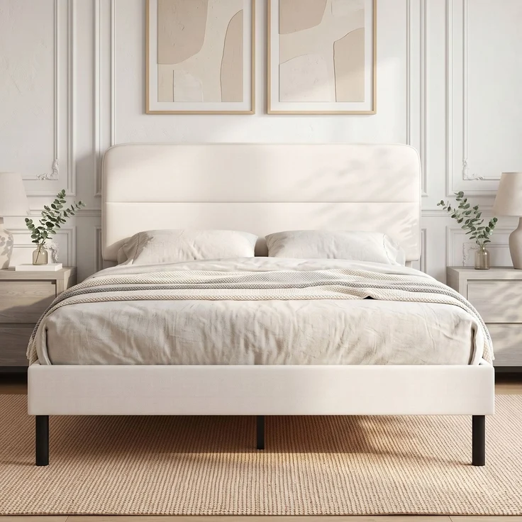 HOMCOM Bettgestell, Polyester, Sperrholz, Beige, 153 x 207 x 115 cm – Bild 2