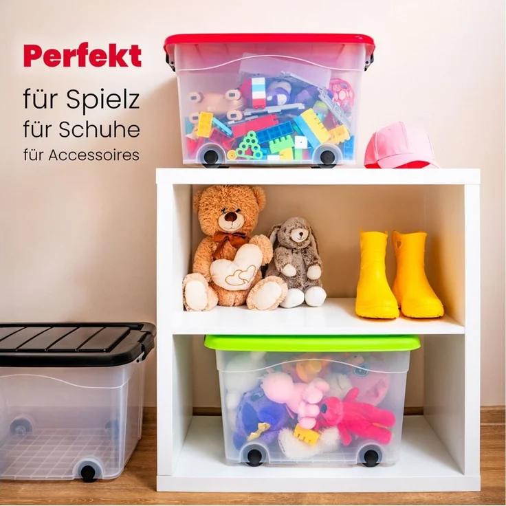 KONZEPT Stapelbox Aufbewahrungsbox 40L mit Deckel & hochwertigen Rollen – bez BPA (1 St), stabilny Verschlüsse, przezroczysty – ​​für Haushalt & Büro – Bild 3