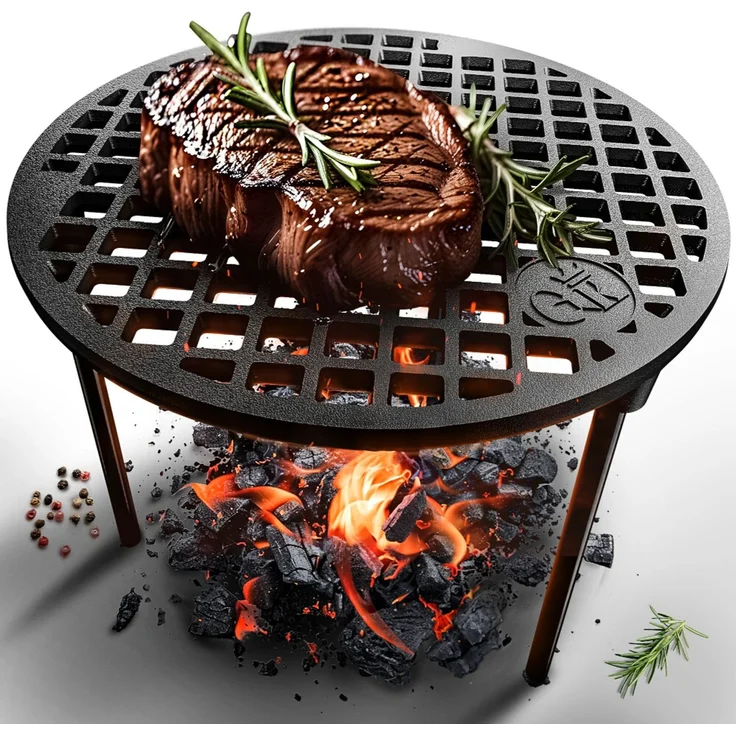 Grillrost 30 cm aus Gusseisen mit 3 abnehmbaren Beinen – Feuerstellen- & Lagerfeuerrost für Outdoor, Camping & Garten – Bild 1