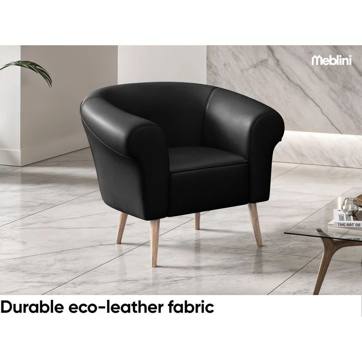 MEBLINI Sessel-Set EMILIA 1+1 - Dunkelgrau Kunstleder - für Wohnzimmer - Mini Lounge für zwei Personen - Sitzgarnitur - Polstergarnitur – Bild 6