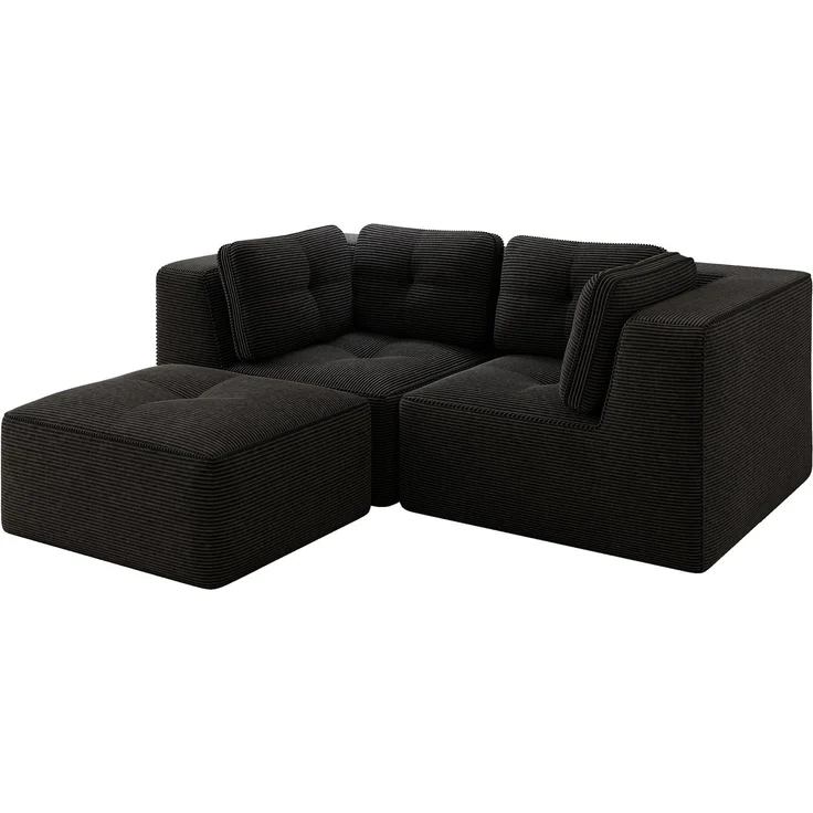 EINHOM Modulares und konfigurierbares Ecksofa, zweisitziges, rahmenloses L-förmiges Sofa mit beweglicher Fußstütze, bequemer Cordstoff, geeignet für Wohn- und Schlafzimmer, Schwarz – Bild 6