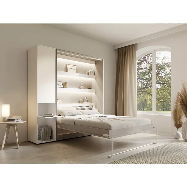 Vente-unique - RAPILI Bett Holz, Platte BeigeWeiß - B 50 cm239,2 cm x H 225,2 cm x L 209 cm
