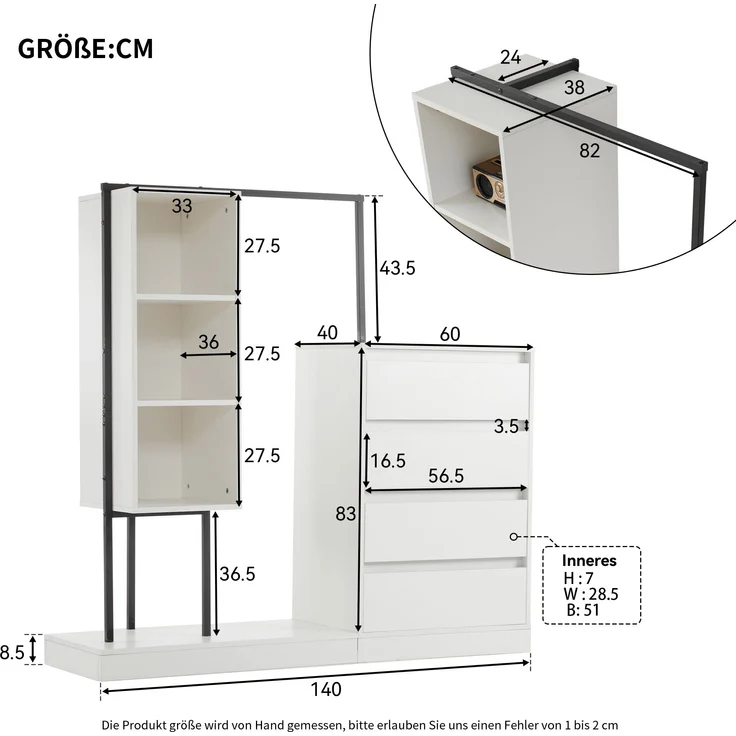 Praktischer Schuhschrank mit Garderobenfunktion in modernem Weiß-Schwarz-Design - Geräumiger Stauraum mit 4 Schubladen 3 Ablagefächern và Kleideraufhängung - Stabile Kommode aus hochwertiger Spanplatte và Metall für Flur Diele Wohnzimmer - Mit Kippsich... – Bild 3