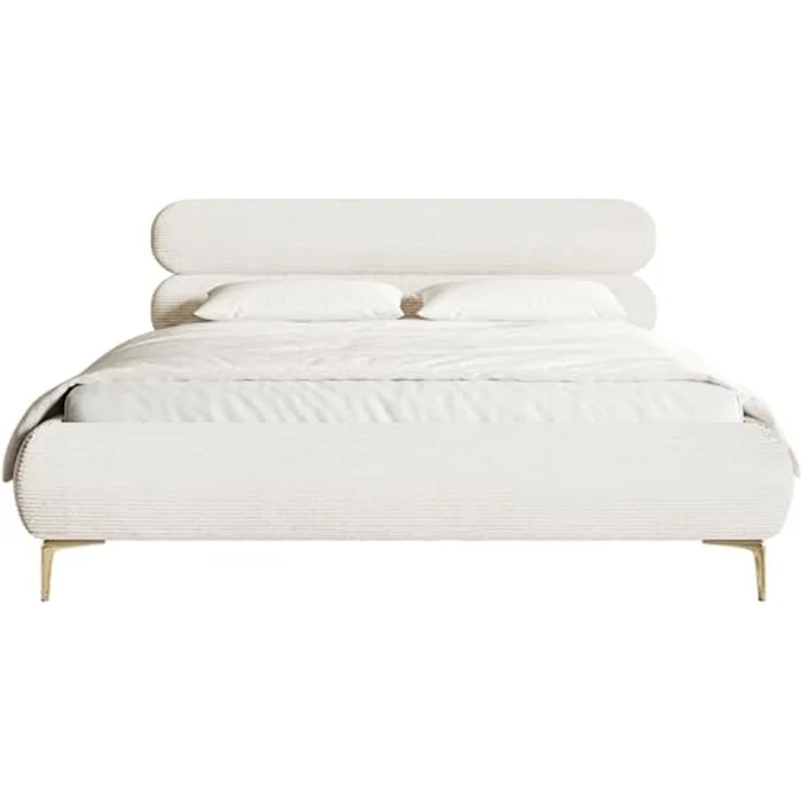 Selsey Polsterbett 140x200 cm Cord Creme – Bett mit Stauraum und Bettkasten, gepolstertes Bett mit Lattenrost und Metallrahmen, Doppelbett Schlafzimmer mit goldfarbenen Füßen und Gasdruckfedern – Bild 5