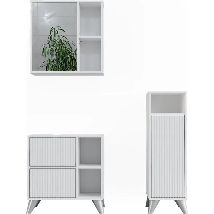 Vichy Badmöbel-Set Leano, 3-teilig, weiss, mit Waschbeckenunterschrank und Spiegelschrank, modern und funktional