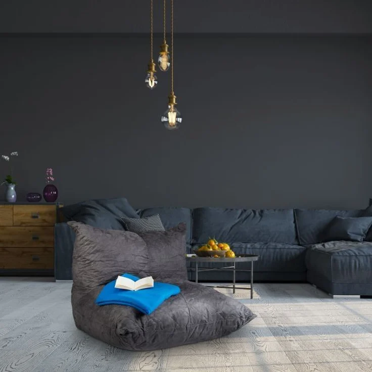 Sitzsack XXL, mit Lehne, Polyester mit Velourleder-Optik, Dunkelgrau, 75 x 100 x 90 cm – Bild 2