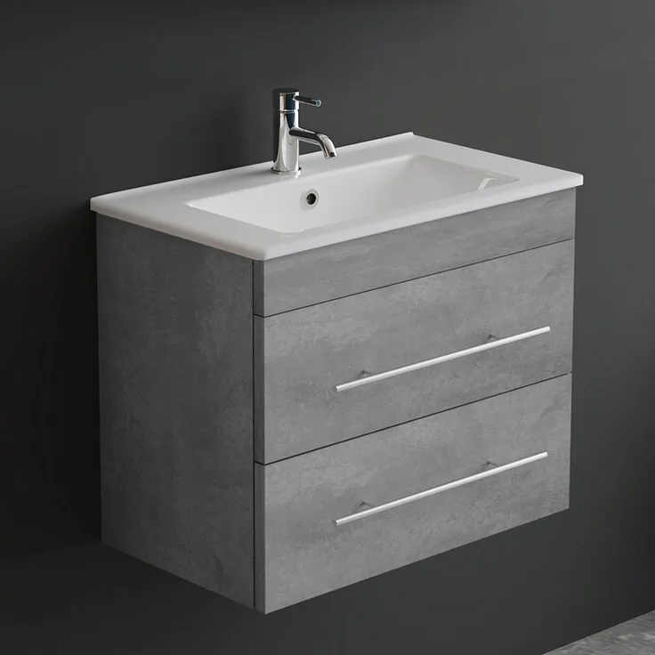 Alpenberger Badmöbel-Set Waschbecken mit Unterschrank - Waschbeckenunterschrank mit Schubladen, (Badezimmerschrank - Grau, Schrank Badschrank - 60 cm), Gäste WC & Badezimmer Set - Waschtisch mit Nano