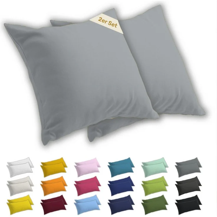 Lavea Kissenbezug 2er Set Kissenhülle Jersey, 100% Baumwolle, Kissenbezüge, (2 Stück), allergikerfreundlich - sicherer YKK-Reißverschluss - waschbar 60°C – Bild 1