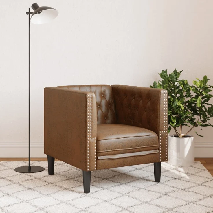 vidaXL Chesterfield-Sessel Braun Kunstleder in Wildleder-Optik 372658 – Bild 2