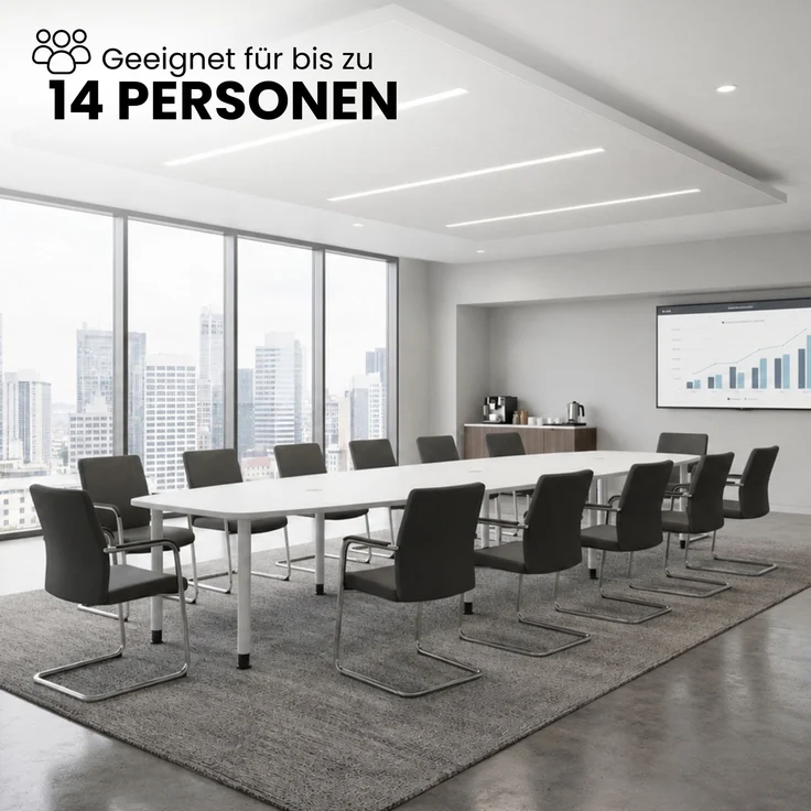 bümö Konferenztisch oval 400x130 cm in Asteiche, Tischsäulen in Silber - Großer Besprechungstisch, Meetingtisch für 14 Personen, XXL-Tisch für Konferenzraum, Meeting & Besprechungsraum, KT40S-R-S – Bild 4