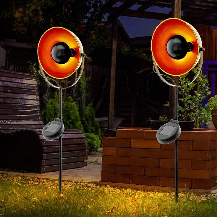 2er Set LED Solarleuchte, Erdspieß, Stahl, schwarz-orange, Höhe 61 cm – Bild 4