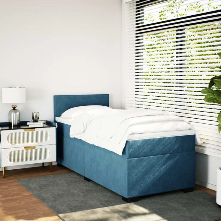 vidaXL Boxspringbett mit Matratze Blau 80x200 cm Samt 3288460 – Bild 5