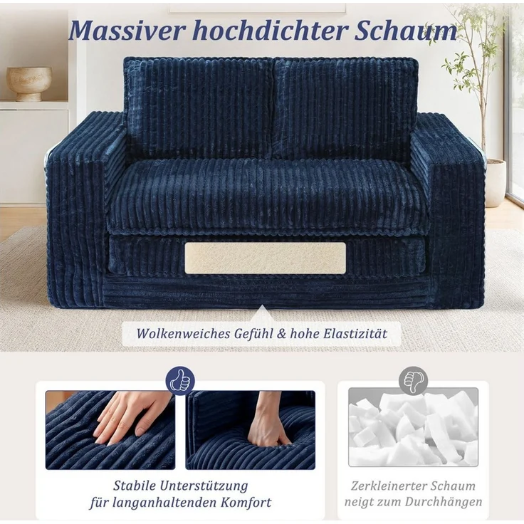 HomeMiYN Schlafsofa 2-Sitzer L139 CM klappbar Ecksofa mit Bettfunktion für kleine Räume, 1 Teile, 2-in-1 Schlafsofa – Tagsüber Sofa, nachts Gästebett (bis 240 kg) – Bild 4