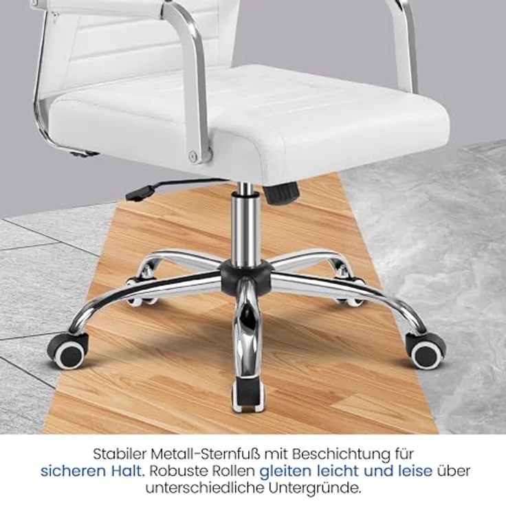Yaheetech Bürostuhl ergonomischer Schreibtischstuhl mit Armlehnen, Chefsessel Computerstuhl hoher Rückenlehne, Arbeitsstuhl mit Wippfunktion bis 136 kg Belastbar Weiß – Bild 9