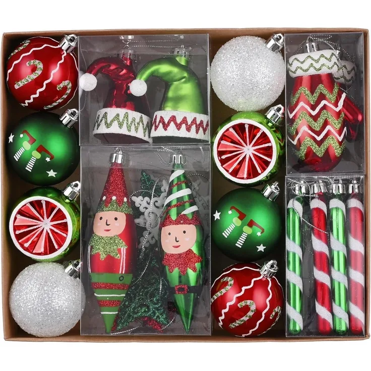 40 Weihnachtskugeln Christbaumschmuck Rot Grün Weiß Aufhänger