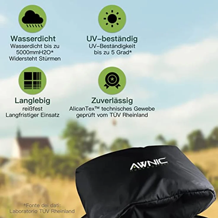 Awnic Grillabdeckung für Q100 / Q1000 Serie, wetterfest, reißfest, 420D-Oxford-Gewebe schwarz, 68 x 44 x 32 cm – Bild 4