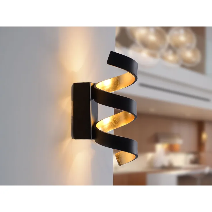 Ausgefallene LED Wandleuchte HELIX Schwarz / Gold, Höhe 26cm