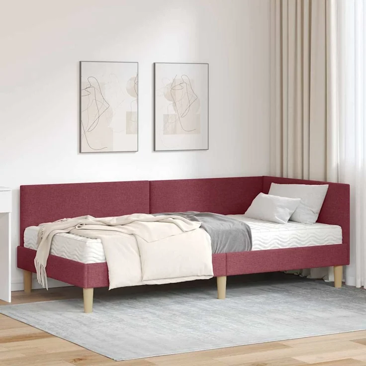 vidaXL Eckbettgestell mit Matratze 2 stk. Weinrot 80 x 200 cm Stoff 3393728 – Bild 1