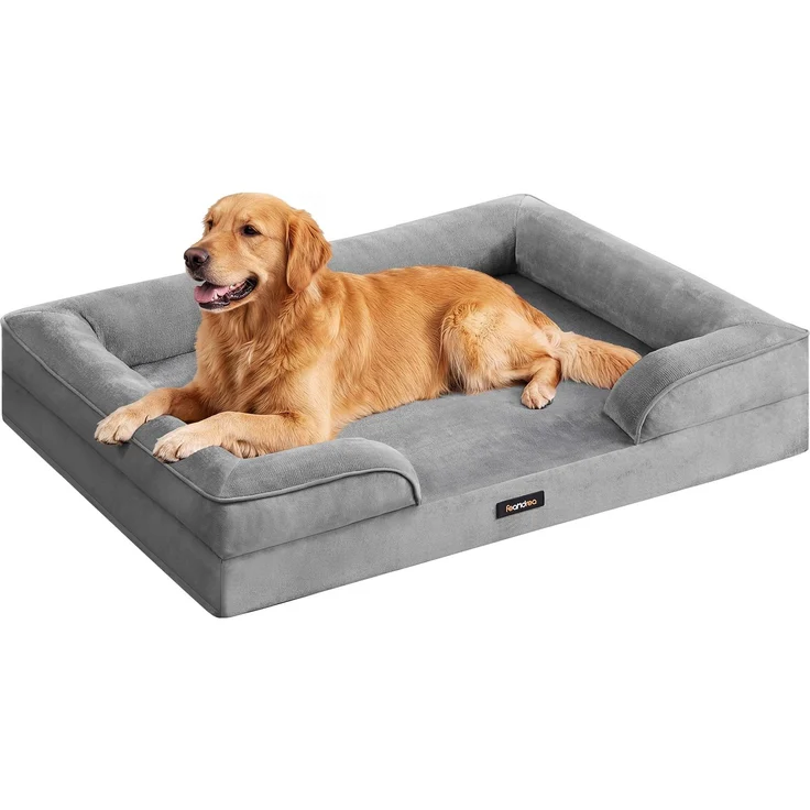 Feandrea Orthopädisches Hundebett, Hundekissen XXL, erhöhter Rand, Noppenschaumstoff, Bezug abnehmbar, waschbar, rutschfest, Innenfutter wasserabweisend, Taubengrau, 112 x 81 x 17 cm PGW324GD01
