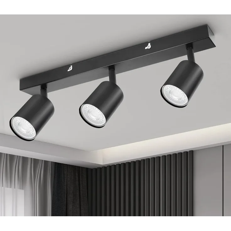 Dehobo Led Deckenstrahler Schwenkbar 350° 3 Flammig Deckenleuchte GU10 - Wandstrahler Schwarz - Spotlight Lampe Deckenlampe für Wohnzimmer Schlafzimmer Küche, Nein GU10 Leuchtmittel