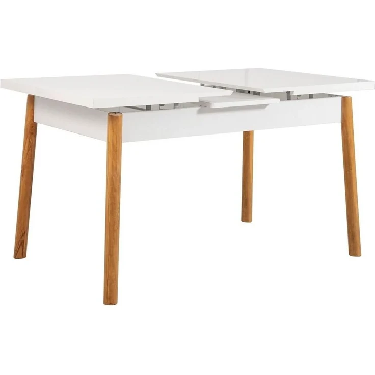 Calicosy Ausziehbarer Tisch von 120 bis 153 cm, Dekor Weiß und Atlantik-Kiefer - SANTIAGO - Weiß – Bild 3