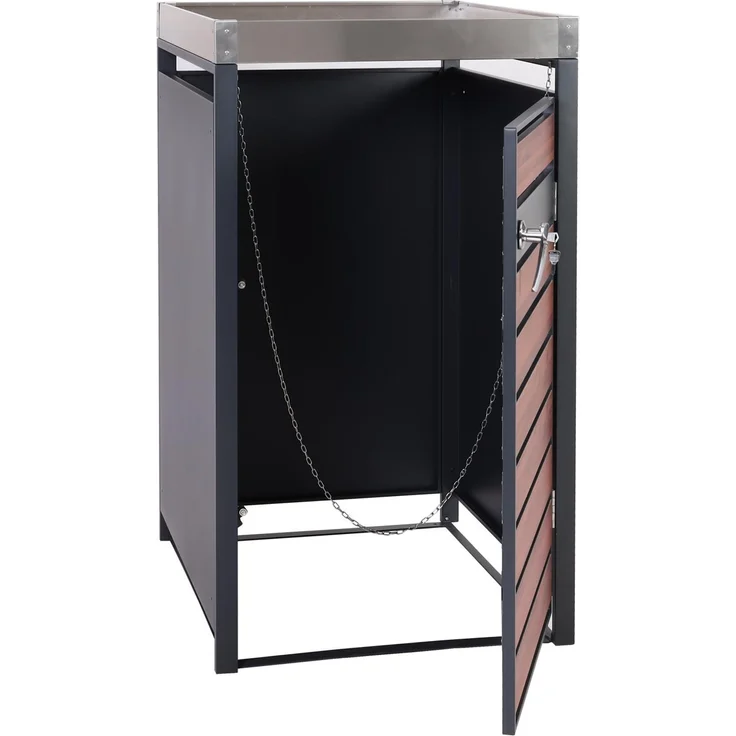 1er Mülltonnenverkleidung mit Pflanzkasten HWC-J81, erweiterbar, 125x68x80cm Metall 31kg, anthrazit ~ Kirsche-Holzoptik – Bild 8