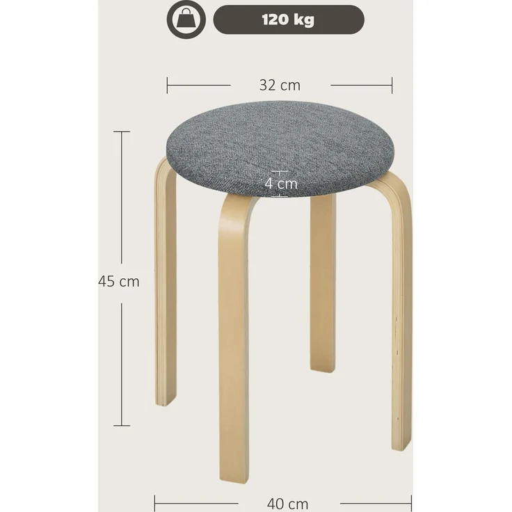 Polsterhocker im 4er-Set, stapelbar, lackierte Oberfläche, Holzbeine, Grau--Grau--45x40x40cm--YOUDENOVA – Bild 5