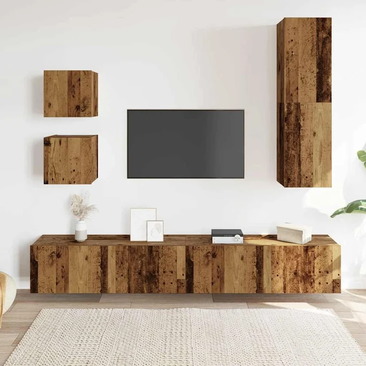 vidaXL 5-tlg. TV-Schrank-Set Wandmontage Altholz-Optik Holzwerkstoff 3328999 – Bild 2