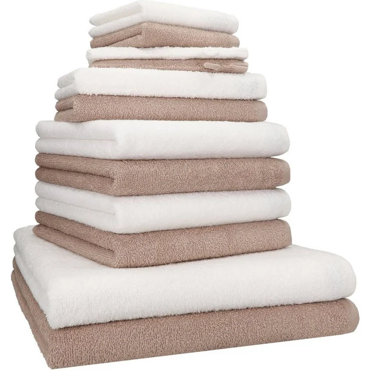 Betz Handtuch Set 12 TLG. Handtuch Set BERLIN Farbe Cappuccino - weiß, 100% Baumwolle (12 Teile, 12-St) – Bild 1