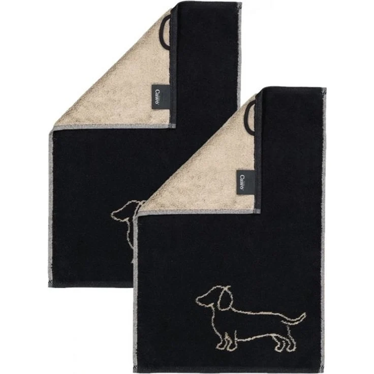 Cawö Handtuch 2 Stück Cawö We love Dogs Gästetücher 6248-93 Dackel Schwarz 30x50, Walkfrottier (Spar-Set, 2-St), 100% Baumwolle – Bild 2