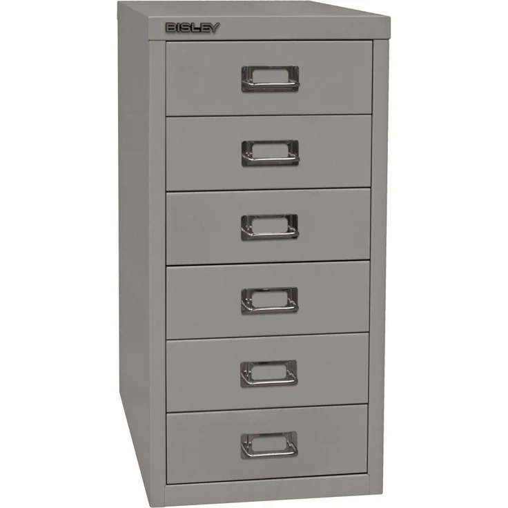 Bisley Multidrawer Schubladenschrank aus Metall mit 6 Schubladen DIN A4 ohne Sockel - Farbe: Silber, L296-355 – Bild 1