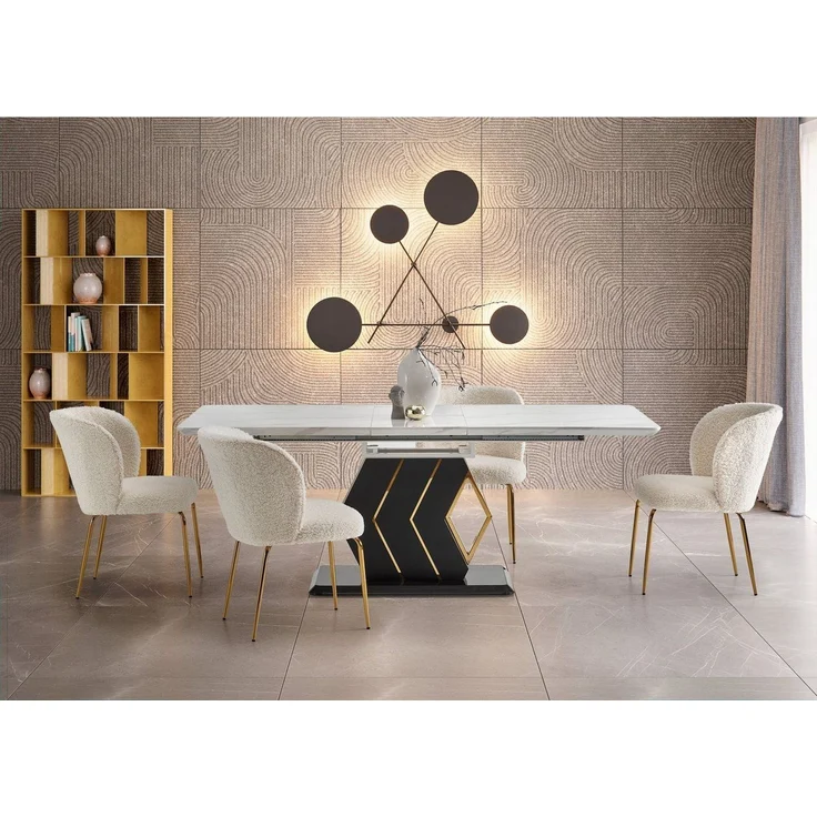 designimpex Esstisch Design HA-888 Tisch Marmoroptik - Schwarz Gold ausziehbar 160 bis 200 – Bild 2