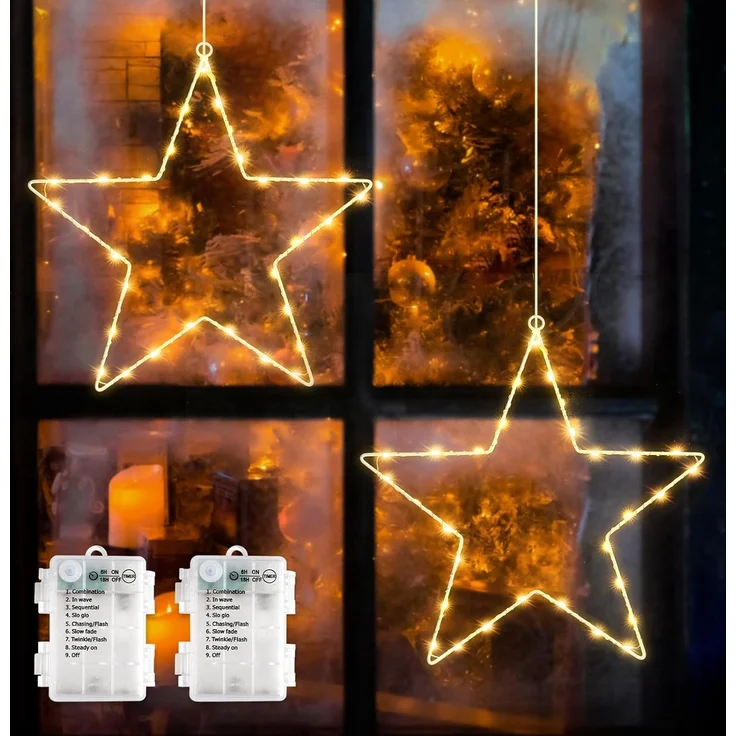 Salcar LED Stern LED Fensterdeko SternLED Weihnachtsstern Fensterlichter Weihnachtsdeko, LED fest integriert, Batteriebetrieben mit Timer, 8 Modi Weihnachtsbeleuchtung – Bild 1