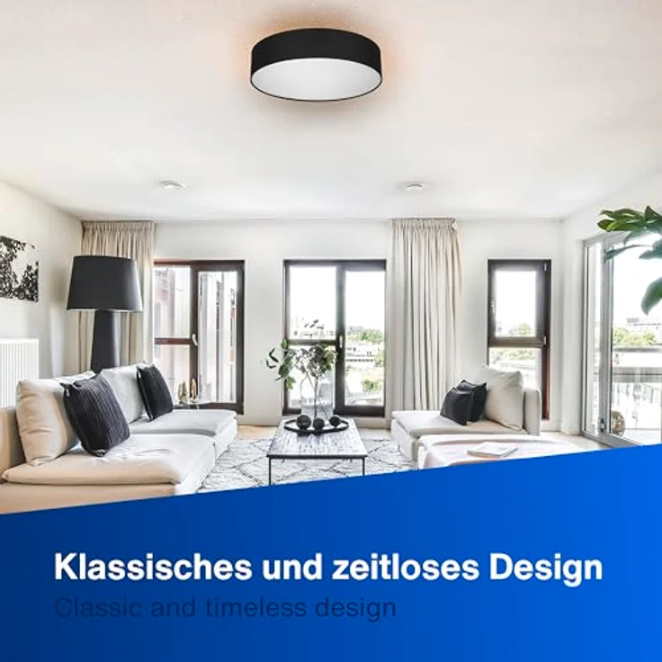 REV Deckenleuchte - Deckenlampe rund 50cm mit Stoff-Lampenschirm im Vintage-Look – ideal für Schlafzimmer & Wohnzimmer, braun-silber – Bild 8