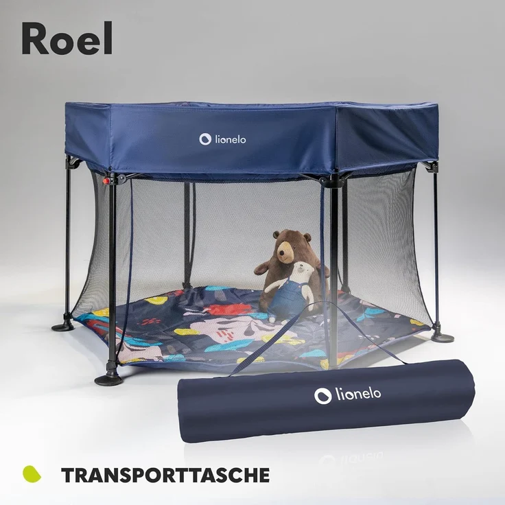 LIONELO Roel Laufstall Baby bis zu 15 kg, Großformat 135x85 cm, sechseckige Form, LockGuard Faltschloss, verstärkte Basis, rutschfeste Fußkappen, Schutztasche – Bild 7