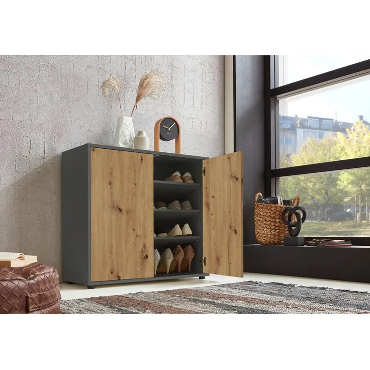 BMG Möbel Schuhkommode Mailand 4 (Schuhschrank Aktenschrank Kommode Anrichte, in verschiedenen Farben), Push-to-open-Funktion