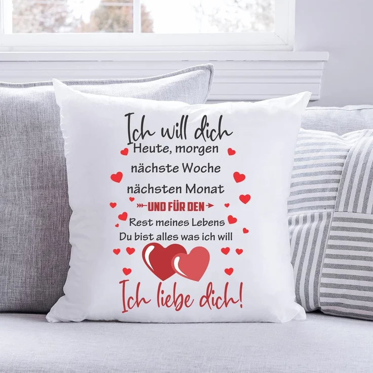 GRAVURZEILE Zierkissen mit Spruch - Ich will dich Heute Morgen nächste Woche - Für Paare -, starke Farben ohne verblassen, Maschinenwäsche geeignet - mit Füllung – Bild 2