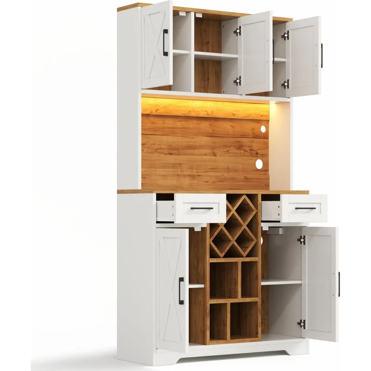 ZUBALIYA hoher Stauraumschrank mit LED-Beleuchtung / Vorratsschrank mit Weinregalen, mit weinschrank & Vitrinenschrank für Wohnzimmer und Esszimmer, 180 x 105 x 40 cm, fürs Wohnzimmer, mit Schubladen – Bild 5