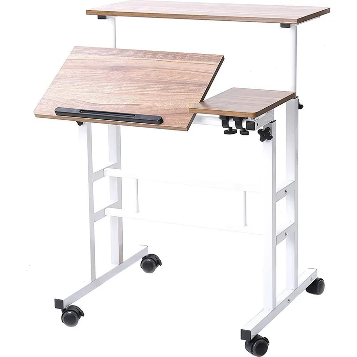 sogesfurniture höhenverstellbar Computertisch Laptoptisch mit Rollen, Mobiler Schreibtisch PC Tisch Notebooktisch Laptopständer für Zuhause und Büro, Eiche BHEU-101-2OK