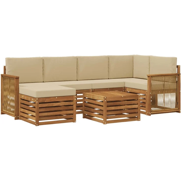 vidaXL Outdoor-Sofagarnitur 7 stk. 5-Sitzer Natur und Beige 3384599 – Bild 2