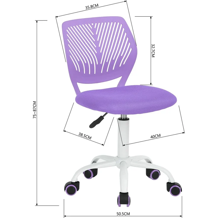 FurnitureR 2 Stück farbenfroher Stuhl, Computersitz, modern und verstellbar, Armlehne und Drehgelenk, Schreibtisch für Kinder, Arbeitszimmer, Arbeitsstuhl, Violett, Metall, Violett, 38,5x40 cm x – Bild 3