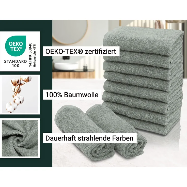 ZOLLNER 10er Set Seiftücher, 30x30 cm, 100% Baumwolle, hellgrau – Bild 3