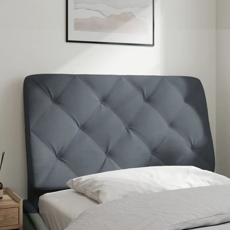 vidaXL Bett Kopfteil-Kissen Dunkelgrau 90 cm Samt (1-tlg) – Bild 3