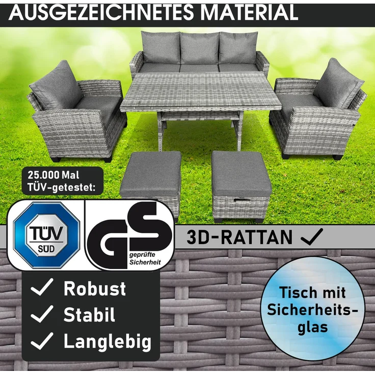 BRAST Gartenmöbel Set Delight Grau/Anthrazit bis zu 7 Personen inkl. extra Dicke Kissen Outdoor Loungemöbel Sitzgruppe Essgruppe Garnitur – Bild 2